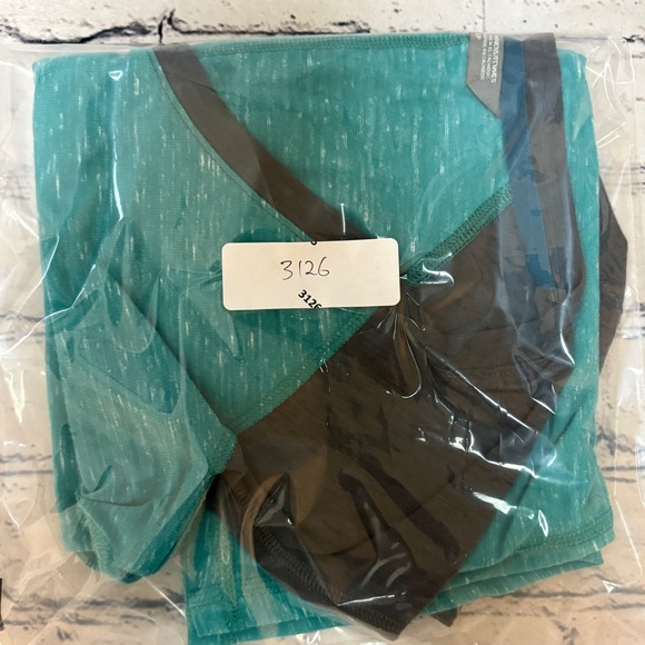 The North Face Womens small V Neck Short Sleeve Marled Teal Gray Raglan T Shirt - Picture 9 of 9